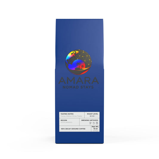AMARA Nomad Trapper Peak Decaf Coffee   Medium Roast Swiss Water Decaf (12oz)