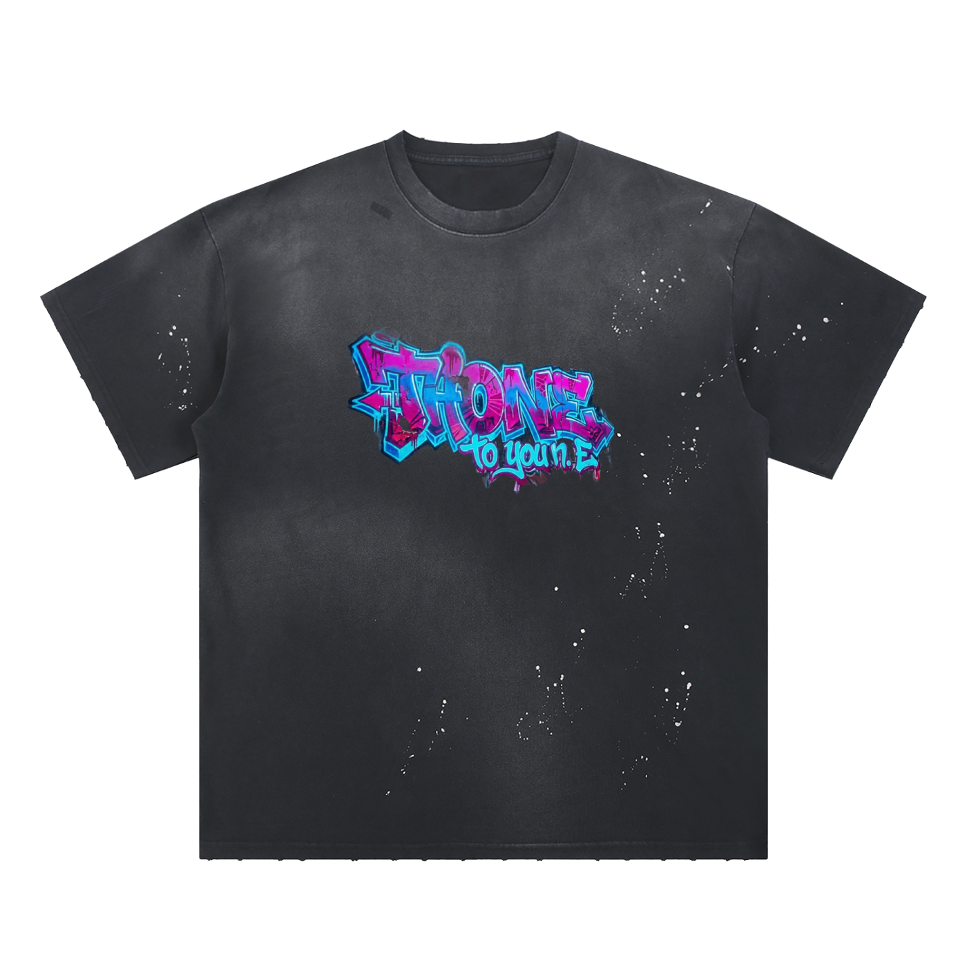 Hand-Frayed Sunfade Paint Splatter T-Shirt Nomad Thionne