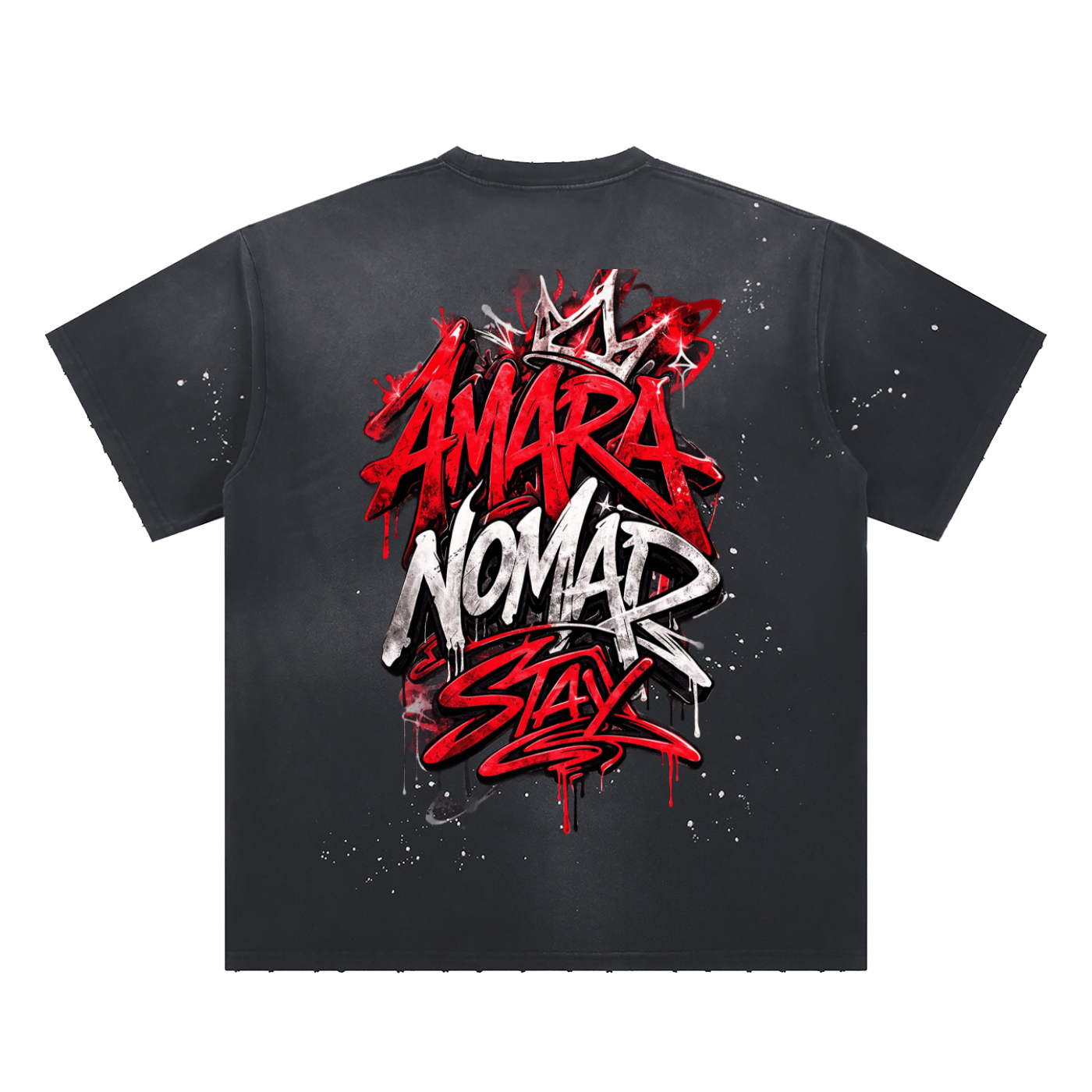 Hand-Frayed Sunfade Paint Splatter T-Shirt Nomad Thionne
