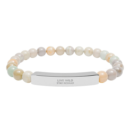 Yumara Collections Natural Stone Bracelet Engraved Steel Bar