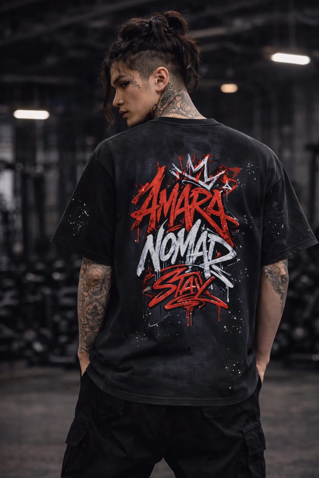 Hand-Frayed Sunfade Paint Splatter T-Shirt Nomad Thionne