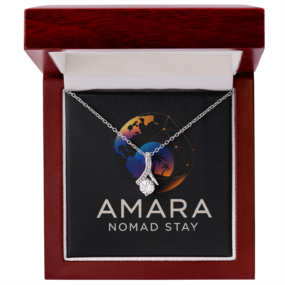 Amara Radiant Drop Pendant Necklace 14K White Gold Finish with Crystal